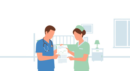 Medical professionals examining patient data for informed decision-making in healthcare settings, suitable for illustrating medical publications or healthcare websites.