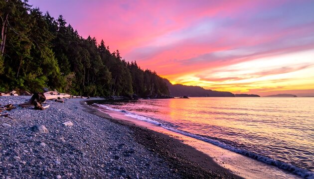 Coastal sunset over a pebble beach (1)