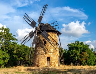 Old stone windmill in a field
