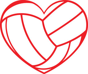 Illustration of red heart shape formed by volleyball lines isolated on white background