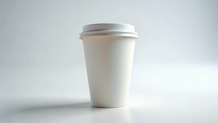 A paper cup sitting alone on a clean white surface with a slight blurred background