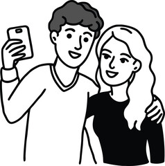 couple taking selfie illustration on transparent background