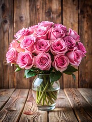 Fototapeta premium Pink rose bouquet arrangement on a wooden table