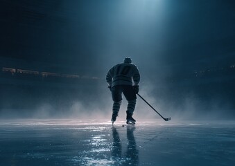 Naklejka premium Ice hockey player on rink, spotlight (1)
