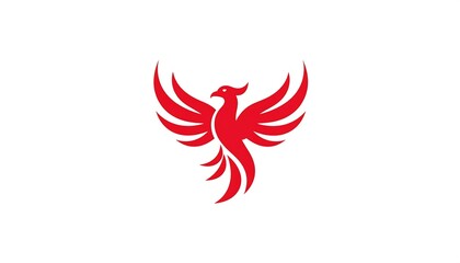 A vibrant, red phoenix emblem with outstretched wings against a pristine white backdrop
