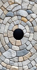 Circular stone mosaic pattern with dark center