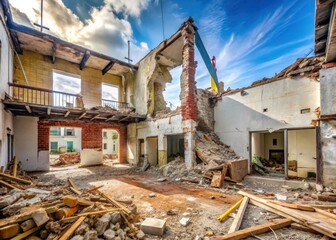 Demolition of old walls and removal of debris after renovation work is completed