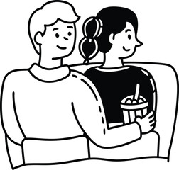 couple watching movie together illustration on transparent background