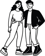 couple with matching sneakers illustration on transparent background