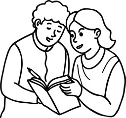 couple writing in journal together illustration on transparent background