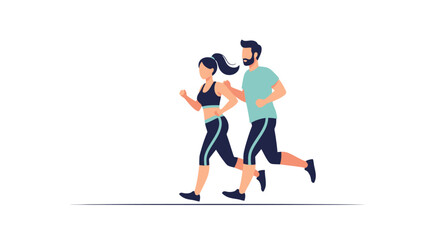 Energetic Couple Running Together Illustration, Ideal for Fitness Campaigns, Wellness Programs, and Promoting Healthy Lifestyle Choices through Visual Storytelling