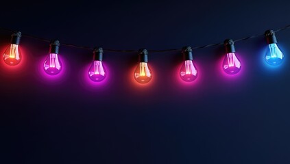 Colorful bulbs twinkle against a dark background