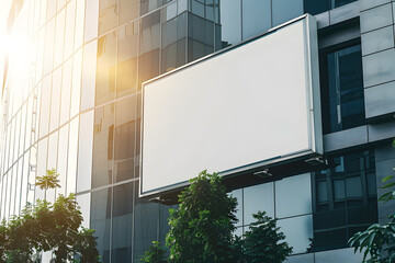 Billboard on Modern Architecture: A blank billboard affixed to the exterior of a modern building, ready to showcase an advertisement.