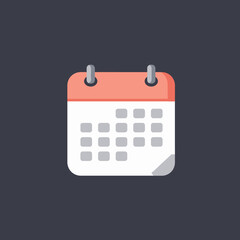 Minimalist flat design calendar icon representing important dates, time management, event planning, and scheduling. Ideal for digital interfaces, web design, and application user experience