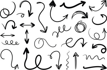 Hand-drawn arrows and swirl doodles with loops, spirals, zigzags, and brushstroke effects for creative design and presentation use