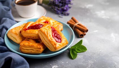 puff pastry with strawberry jam on a plate