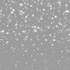 Realistic falling snow and snowflakes overlay effect for winter design. Vector illustration