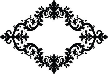 Ornamental diamond frame design, symmetrical floral border, elegant swirl corners, vintage decorative layout, black flourish elements for invitations