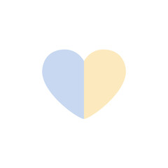 Minimalist two-tone heart icon with a vertical split, blending calming light blue and soft cream hues. This clean graphic represents love, harmony, and emotional connection