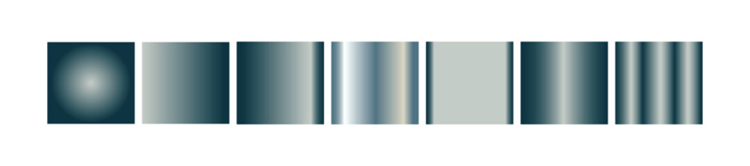 Abstract gradient patterns and textures in shades of blue and grey, showcasing a spectrum of visual effects and designs isolated on transparent background