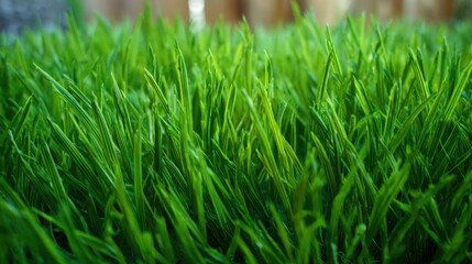 Fototapeta premium synthetic. Close-up of lush green artificial grass with a softly blurred background. travel magazines, destination branding, designed for travel destination branding, elevates destination branding.