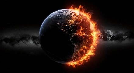 Burning earth globe concept illustrating global warming and climate change