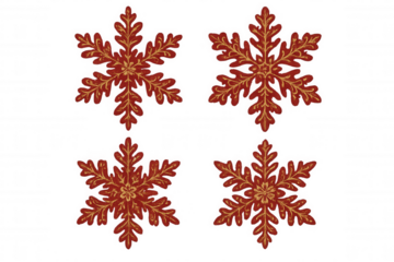 Ornate red and gold snowflakes creating a festive christmas pattern, winter holiday decorations on transparent background
