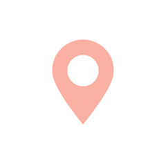 Fototapeta premium Minimalist pink map pin icon symbolizing location and destination. A simple flat vector graphic for GPS, navigation, and travel applications, isolated on a white background