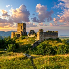 Ruined castle at sunset