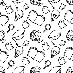 Seamless pattern of hand drawn school supplies
