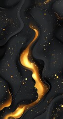 Naklejka premium Abstract dark curves w/ a stream of glittering gold