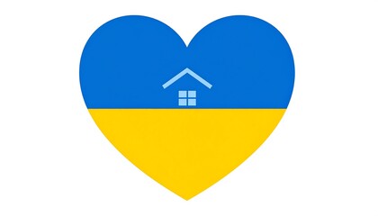 A heart-shaped Ukrainian flag with a house icon