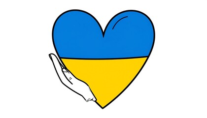 A heart-shaped Ukrainian flag with an outstretched hand