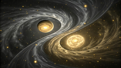 Yin and Yang of the Cosmos Two Celestial Bodies Dancing in the Nebula's Embrace