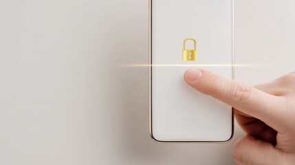 Online Banking Security and Data Protection, A hand touching a smartphone with a security lock symbol, symbolizing digital safety.