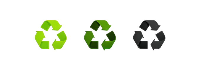Three Recycle Symbols In Different Shades Of Green And Gray