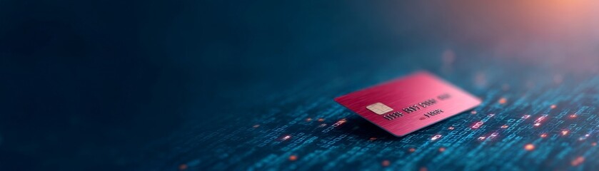 Online Banking Security and Data Protection, A credit card rests on a digital surface, symbolizing online transactions and technology.