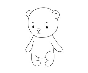 Cute woodland animal bear, hand drawn outline illustration for coloring page
