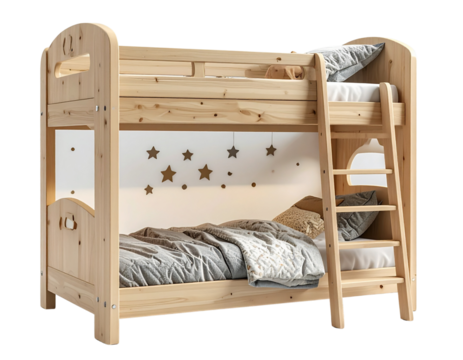 Kids bunk bed with ladder and safety rail isolated on transparent background PNG