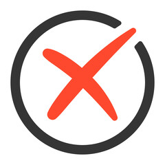 Obraz premium Red cross inside outlined circle, cancel or reject error symbol in minimal style for alerts, UI communication, PNG with transparent background