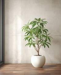 Fototapeta premium Indoor Plant in Modern Pot Beside Window with Natural Light and Minimalist Design Aesthetic for Home Decor Inspiration