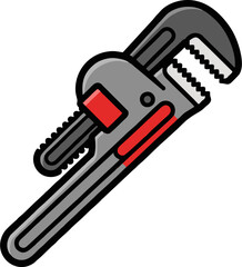 Angled Pipe Wrench with Red Accents and Bold Black Outlines.