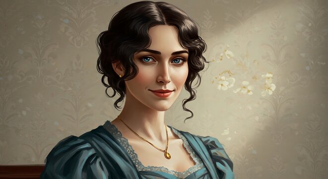 Elegant woman portrait with captivating eyes and vintage attire looking towards the viewer