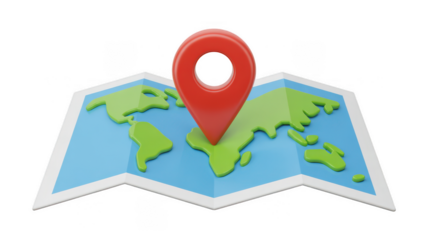 3d world map with location pin marker isolated on transparent background
