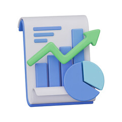 3d chart with an upward green arrow isolated on transparent background