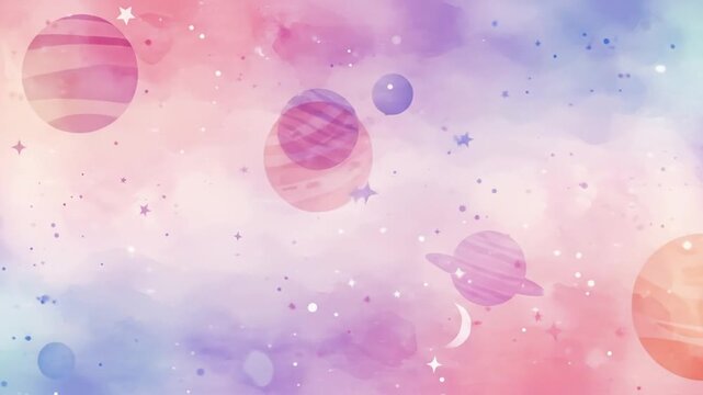 Beautiful Watercolor Planets and Stars in the Universe.