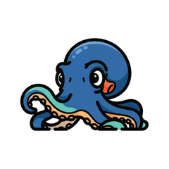Cute Octopus Cartoon Illustration Isolated on White