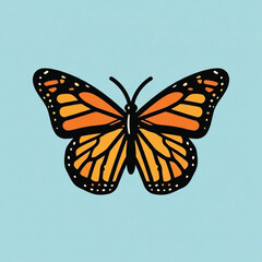 Monarch Butterfly Illustration with Orange and Black Wings on Blue Background