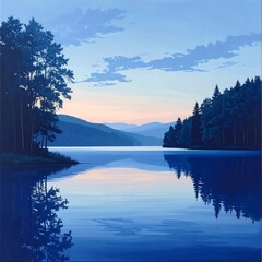 Serene lake sunrise landscape