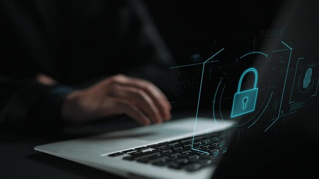 Digital cyber security lock system highlighting data security encryption, cyber password protection, fingerprint ID, cloud storage safety, and cyber security for online access Marrow